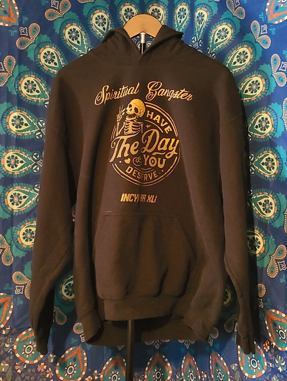 Spiritual Gangster Black Hoodie with Yellow Graphic Skull Logo